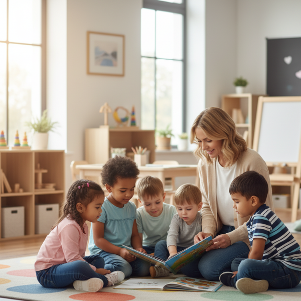 Reading book with teacher